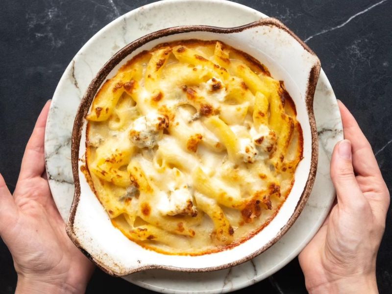 Penne gratinate quattro formaggi